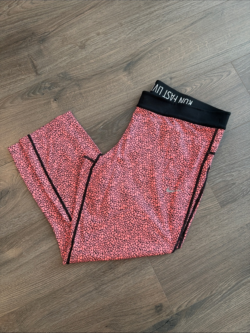 Nike Pink Patterned Girls' Athletic Leggings with Black Waistband